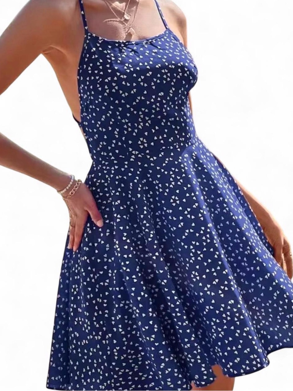 SHEIN white and blue heart print mini dress